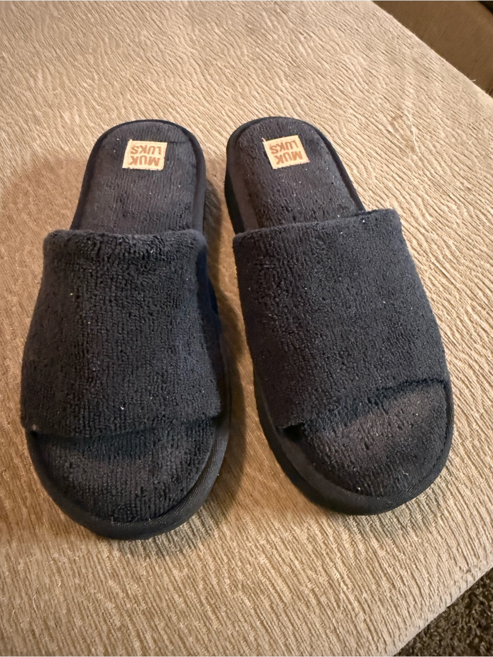 Muk Luks Black Plush Slide Slippers